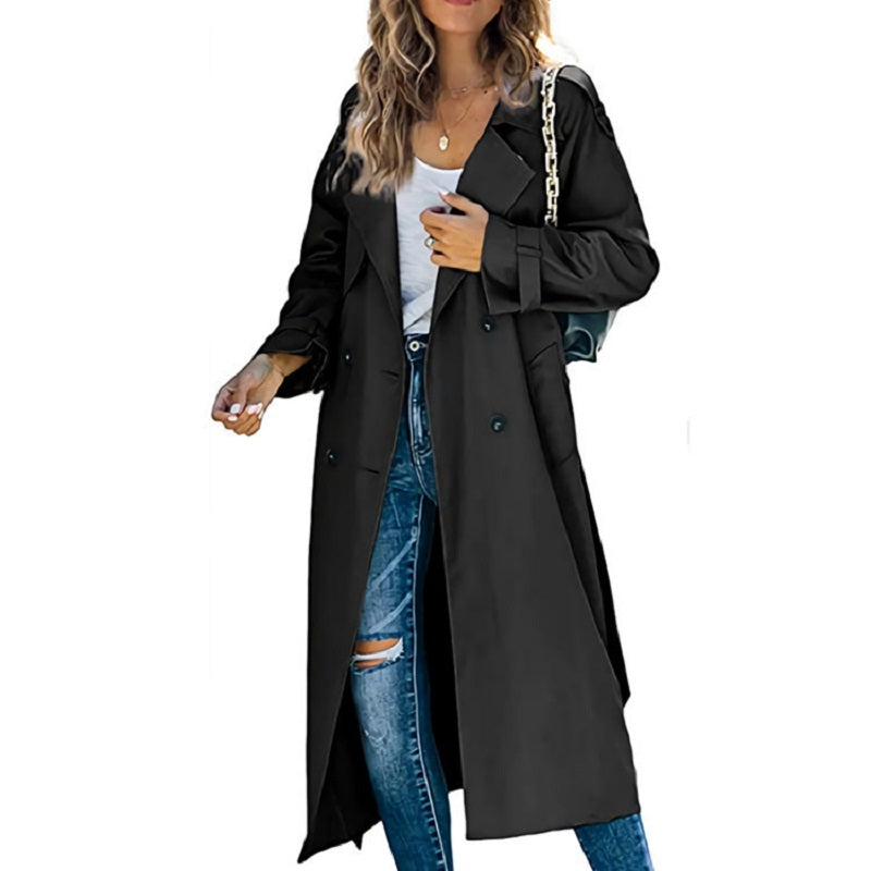 SUNA Lang Vandafvisende Trenchcoat til Kvinder - Funktionelt design Sort