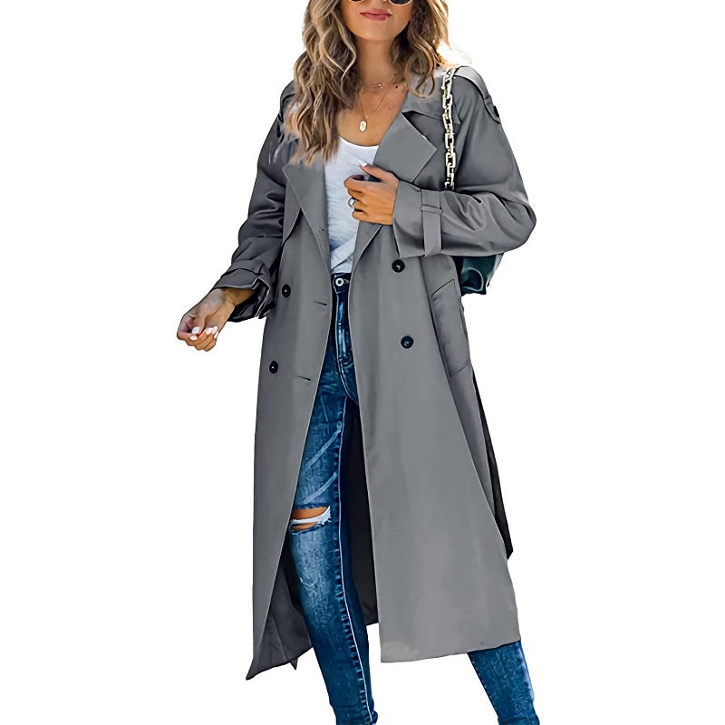 SUNA Lang Vandafvisende Trenchcoat til Kvinder - Funktionelt design Grå