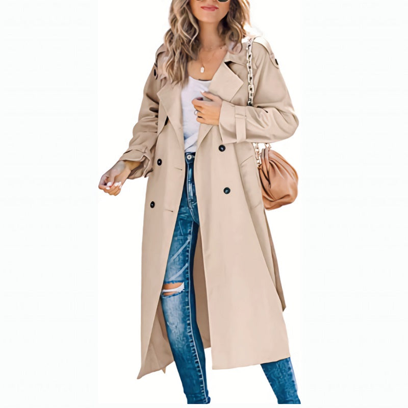 SUNA Lang Vandafvisende Trenchcoat til Kvinder - Funktionelt design Khaki