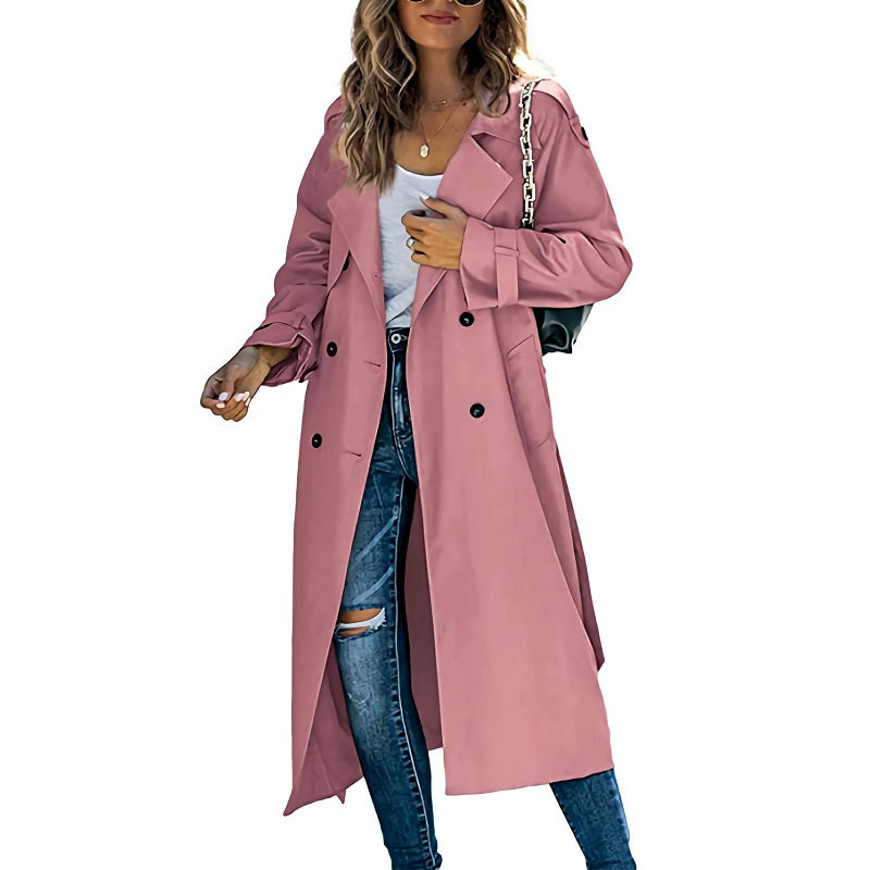 SUNA Lang Vandafvisende Trenchcoat til Kvinder - Funktionelt design Lyserød