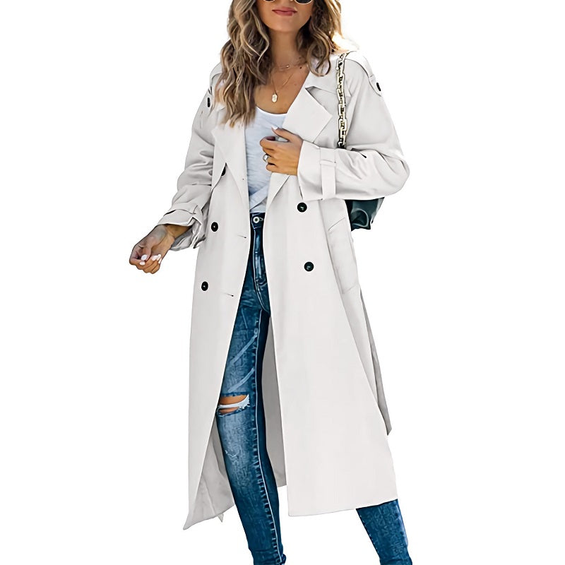 SUNA Lang Vandafvisende Trenchcoat til Kvinder - Funktionelt design Hvid