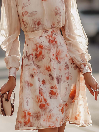 Blomsterprint Plisseret Kjole med Korte Ærmer til Damer Blouse SUNA