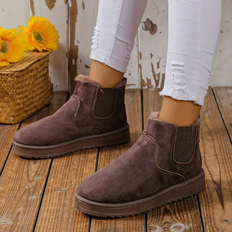 SUNA Dame Slip-On Støvler – Casual Støvler med Varm Foring og Elastiske Paneler Brun