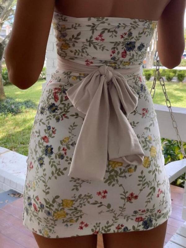 SUNA Ny Kvinders Y2K Blomster Tætsiddende Hoftesiddende Fashionable Strappy Tube Top Varm Kjole