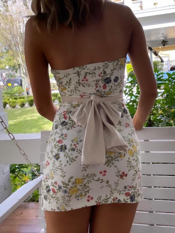 SUNA Ny Kvinders Y2K Blomster Tætsiddende Hoftesiddende Fashionable Strappy Tube Top Varm Kjole