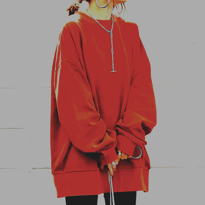 SUNA Dame Oversize Sweatshirt – Rundhalset Trøje med Lange Ærmer Orange