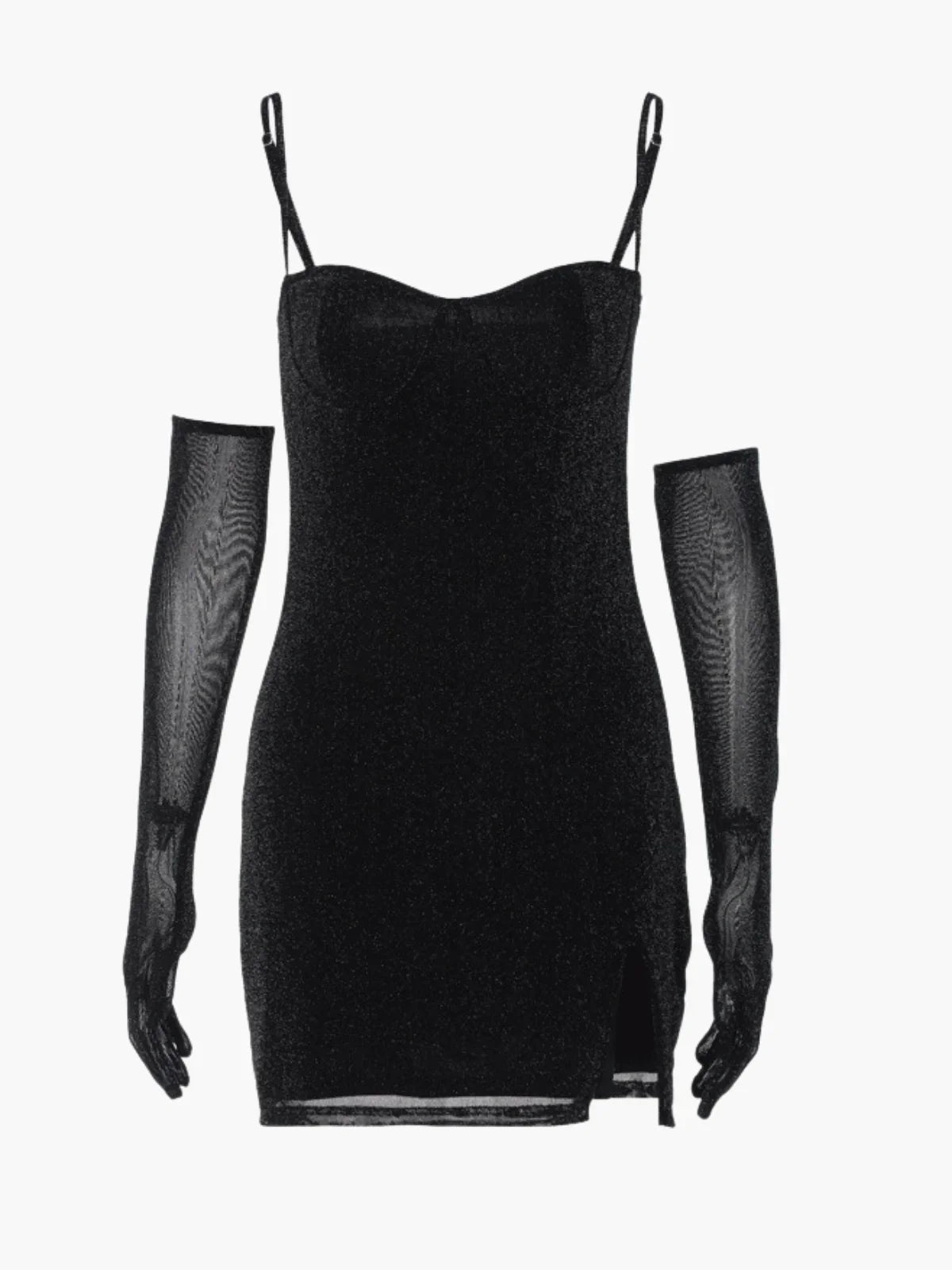 SUNA Glitrende Mesh Slip Mini Kjole med Side Slids til Fester