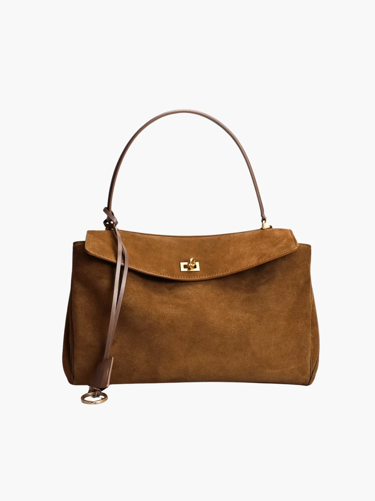 SUNA Elegant Suede Satchel Med Top Håndtag Og Twist-Lås Lukning Brun One Size