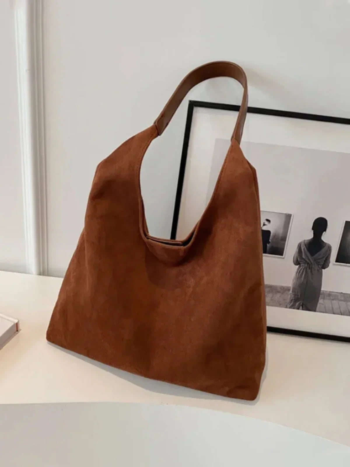 SUNA Retro Suede Stor-Kapacitet Skuldertaske
