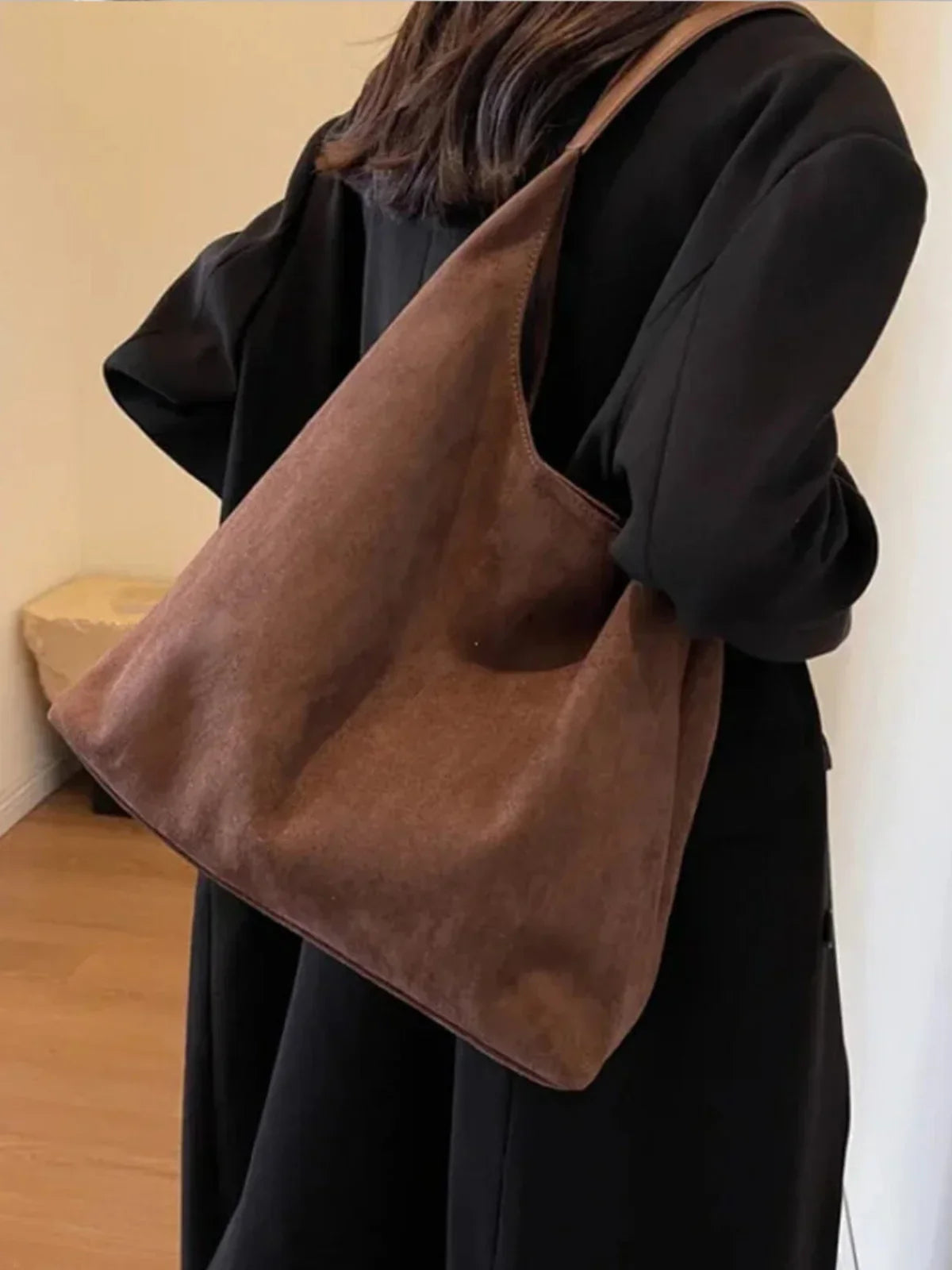 SUNA Retro Suede Stor-Kapacitet Skuldertaske