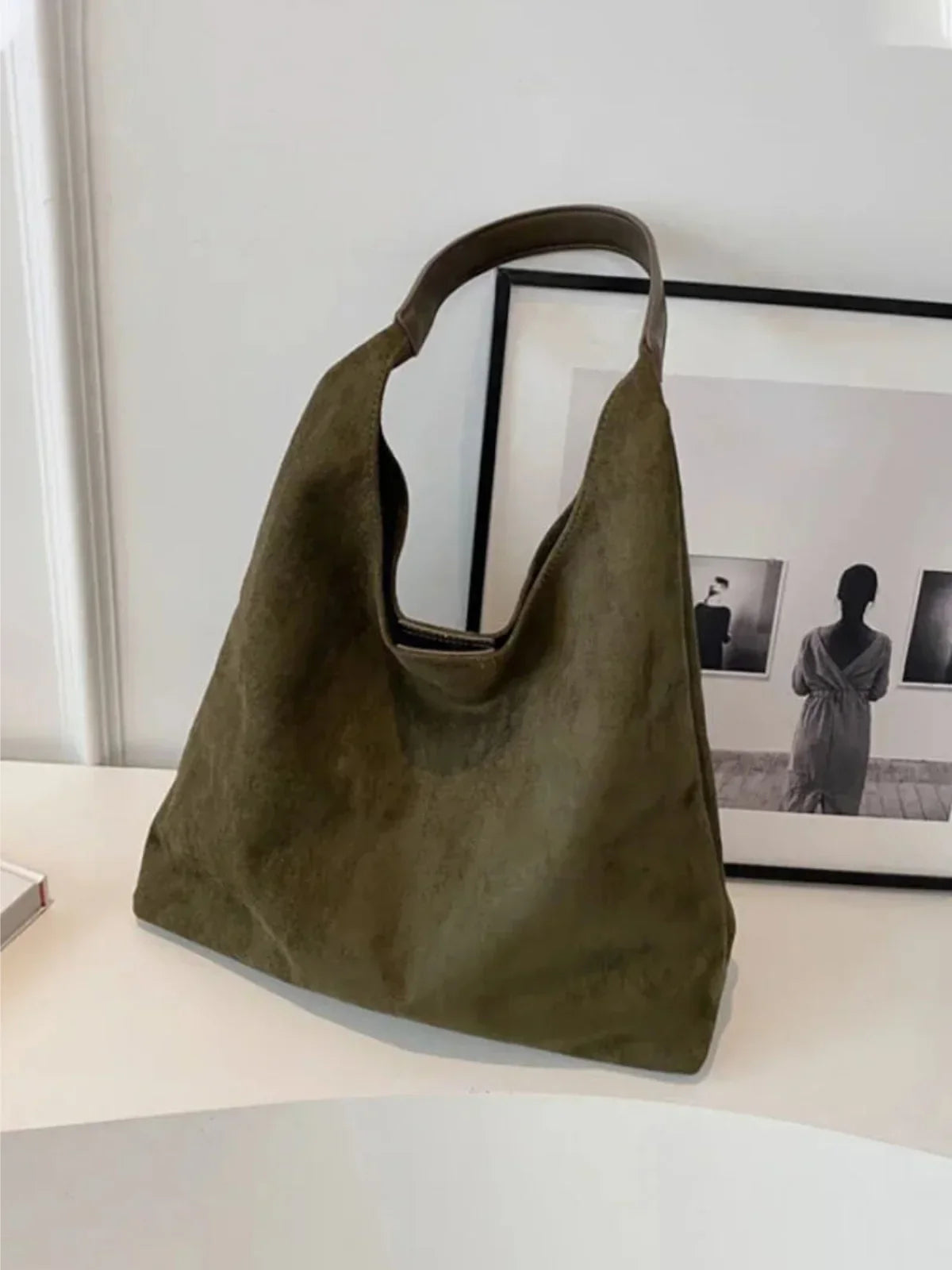 SUNA Retro Suede Stor-Kapacitet Skuldertaske