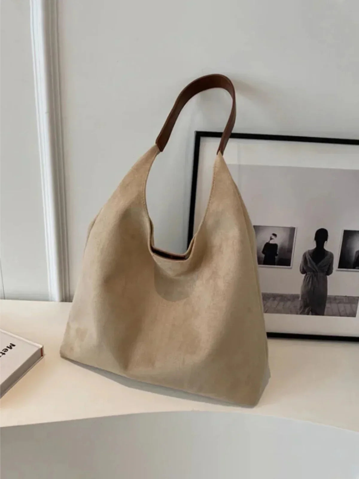 SUNA Retro Suede Stor-Kapacitet Skuldertaske
