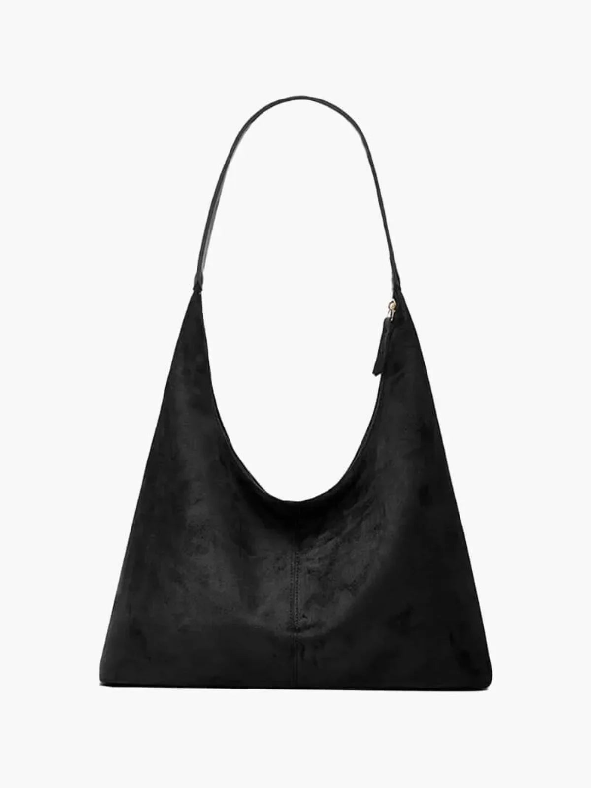 SUNA Retro Suede Stor-Kapacitet Skuldertaske Sort