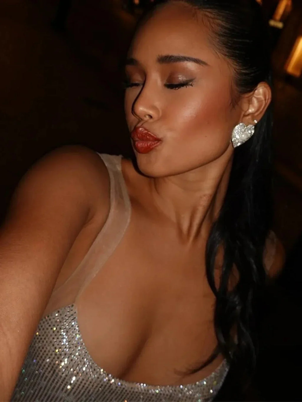 SUNA Skinnende Rhinestone Bodycon Rygfri Maxi Kjole Til Fester