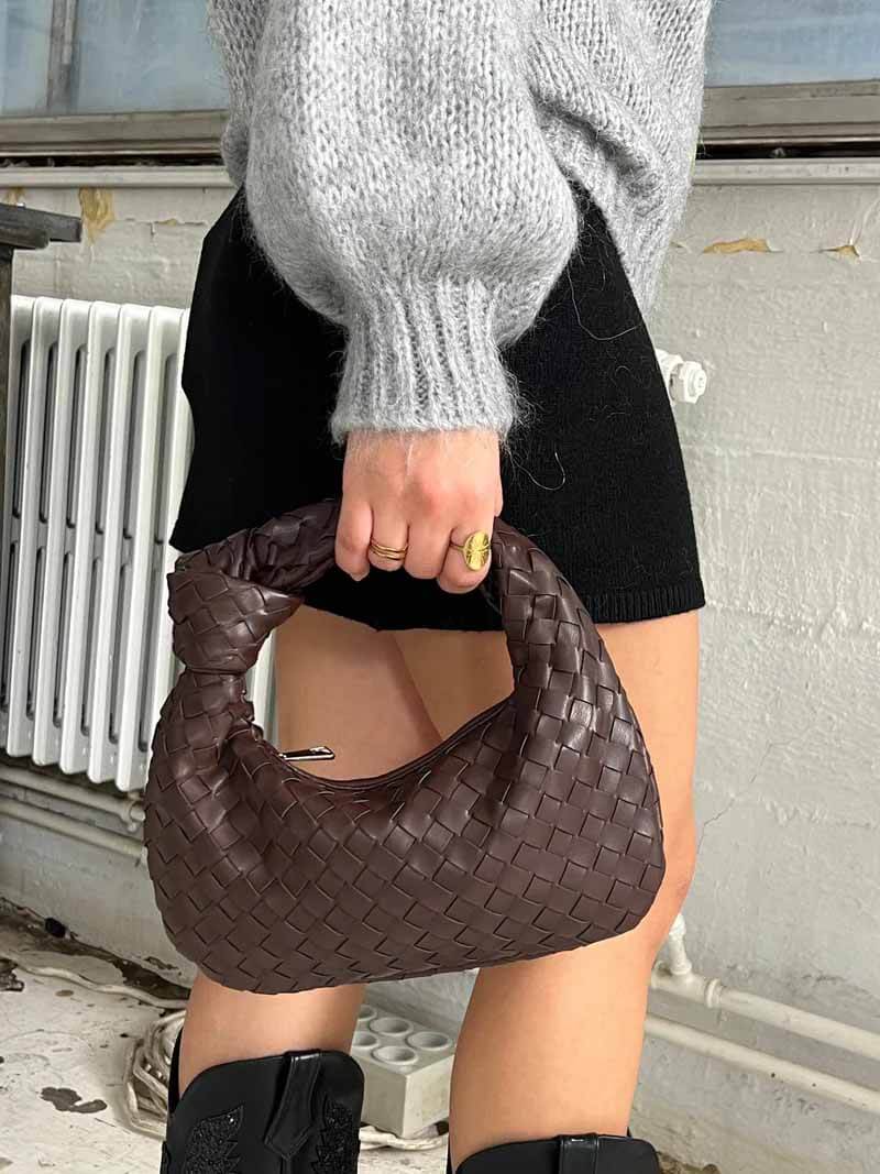 SUNA Flettet Knude Faux Læder Mini Taske