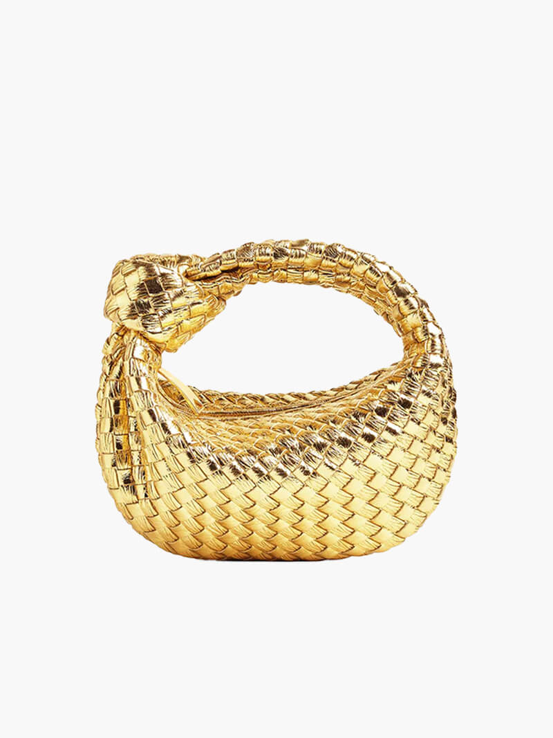 SUNA Flettet Knude Faux Læder Mini Taske Guld One Size