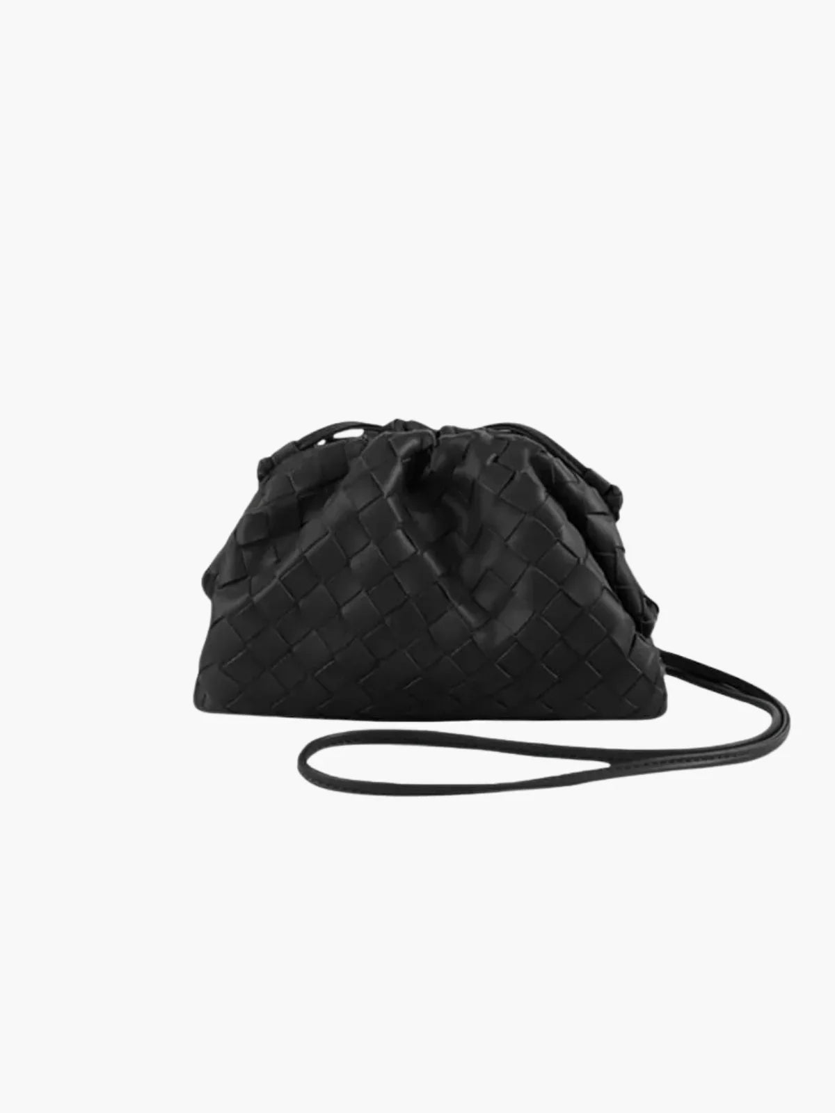 SUNA Flettet Faux Læder Drawstring Taske Sort One Size