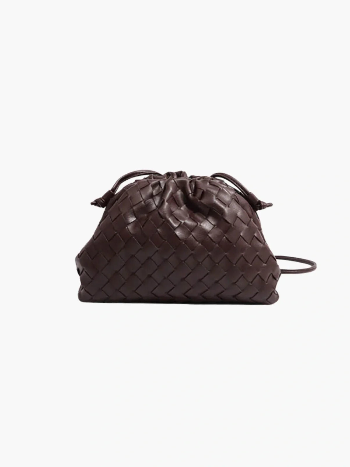 SUNA Flettet Faux Læder Drawstring Taske Kaffe One Size