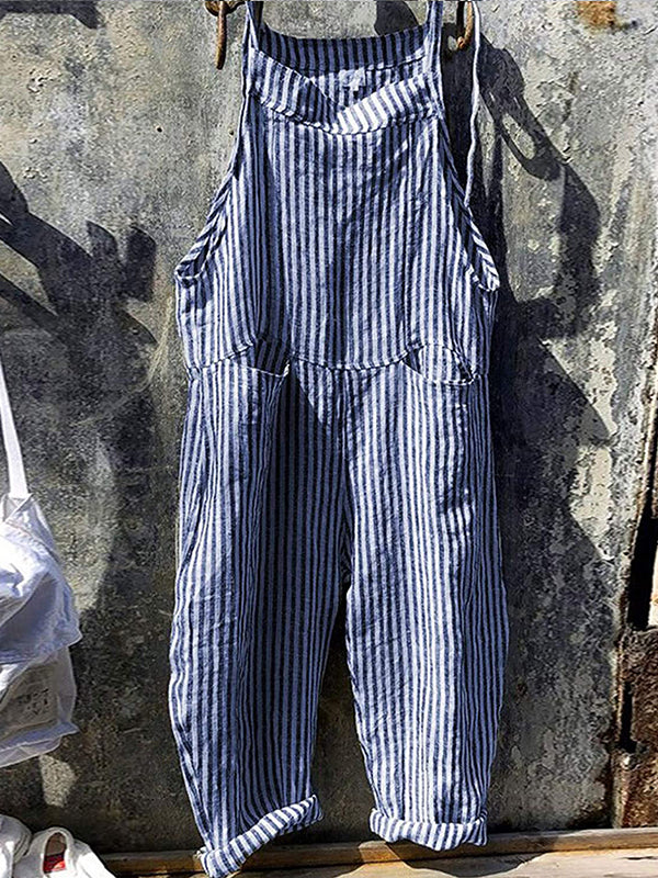 SUNA Kvinders Stribede Bredbenede Overalls Blå
