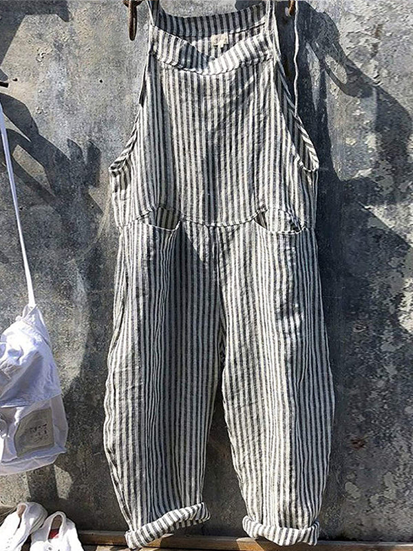 SUNA Kvinders Stribede Bredbenede Overalls Grå
