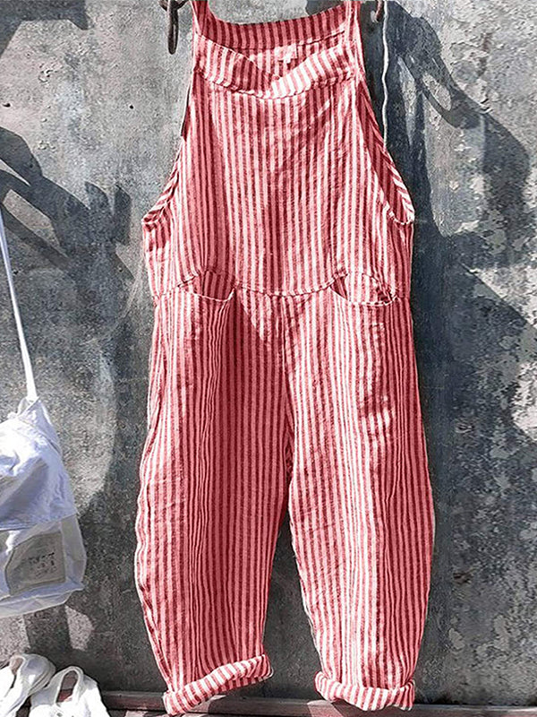 SUNA Kvinders Stribede Bredbenede Overalls Pink