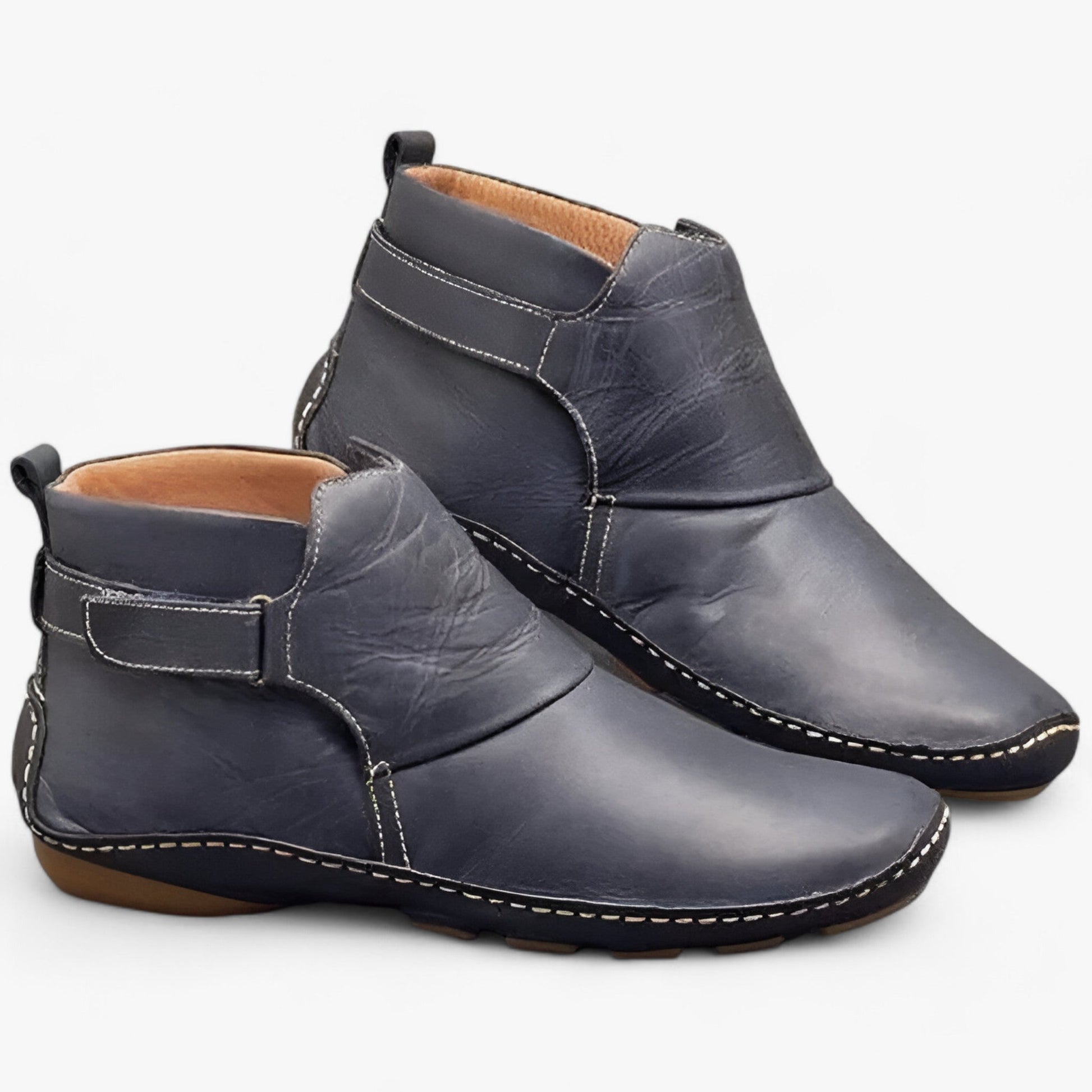 SUNA Dame Ankelstøvler – Slip-On Boheme Støvler Vandtætte med Elastisk Rem Blå