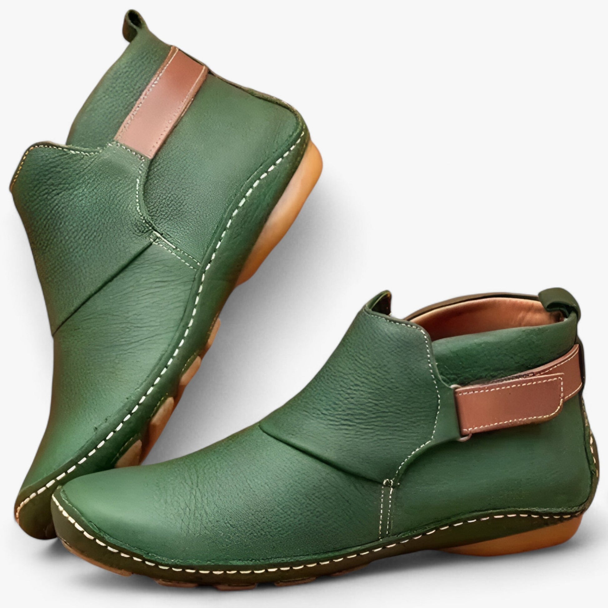 SUNA Dame Ankelstøvler – Slip-On Boheme Støvler Vandtætte med Elastisk Rem Grøn