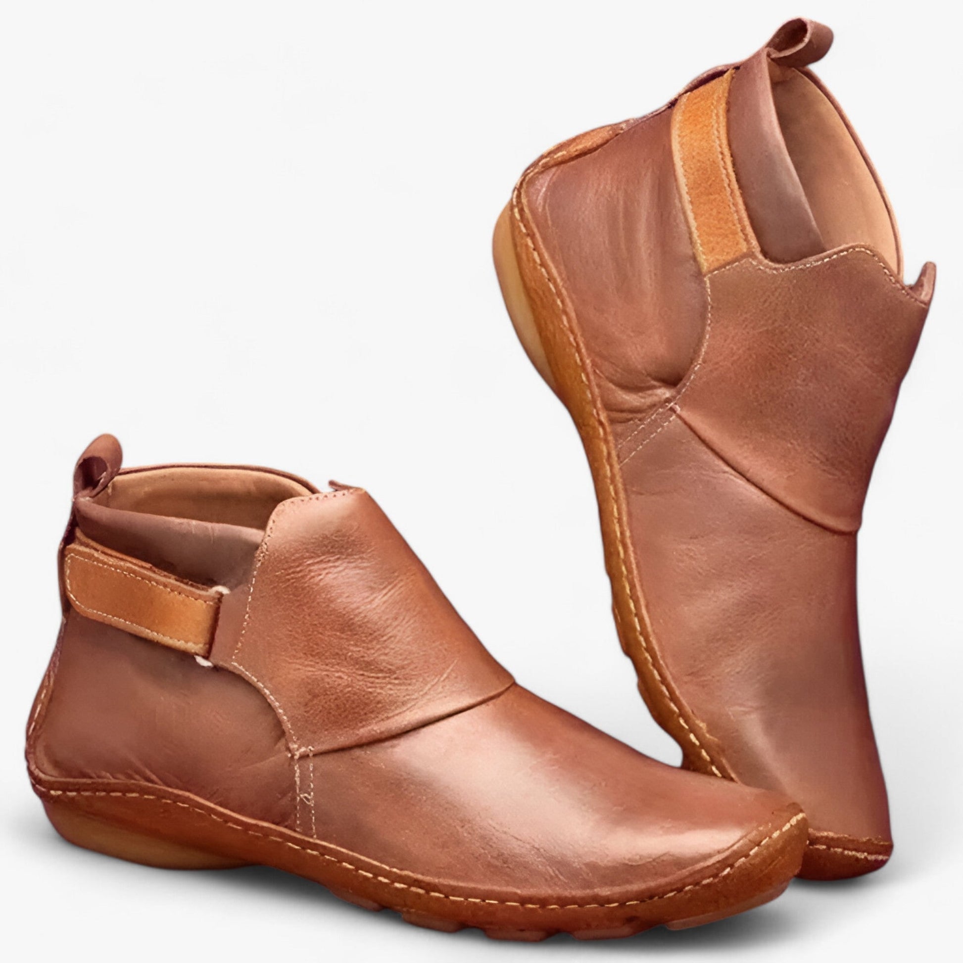 SUNA Dame Ankelstøvler – Slip-On Boheme Støvler Vandtætte med Elastisk Rem Brun