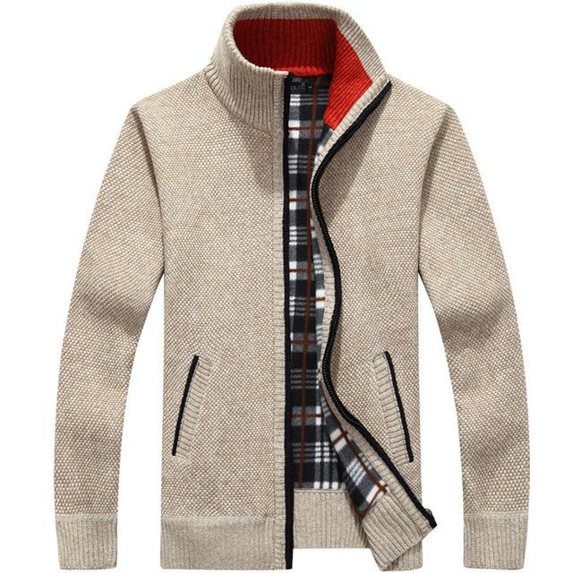 SUNA Cardigan Til Herrer Med Lynlås Blød Strik Og Afslappet Stil Beige