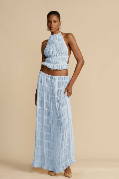 Rygfri Plissé Ensemble med Raffinement i EleganzChiffon Sets SUNA Blå S