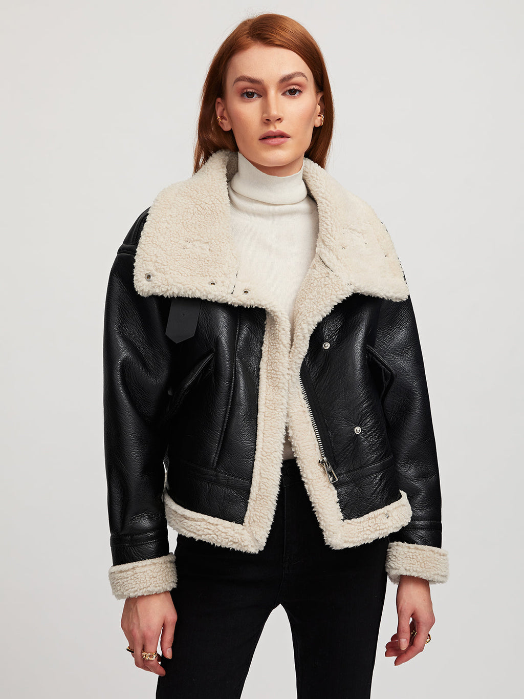 SUNA Sherpa Foret Shearling Læder Aviator Jakke